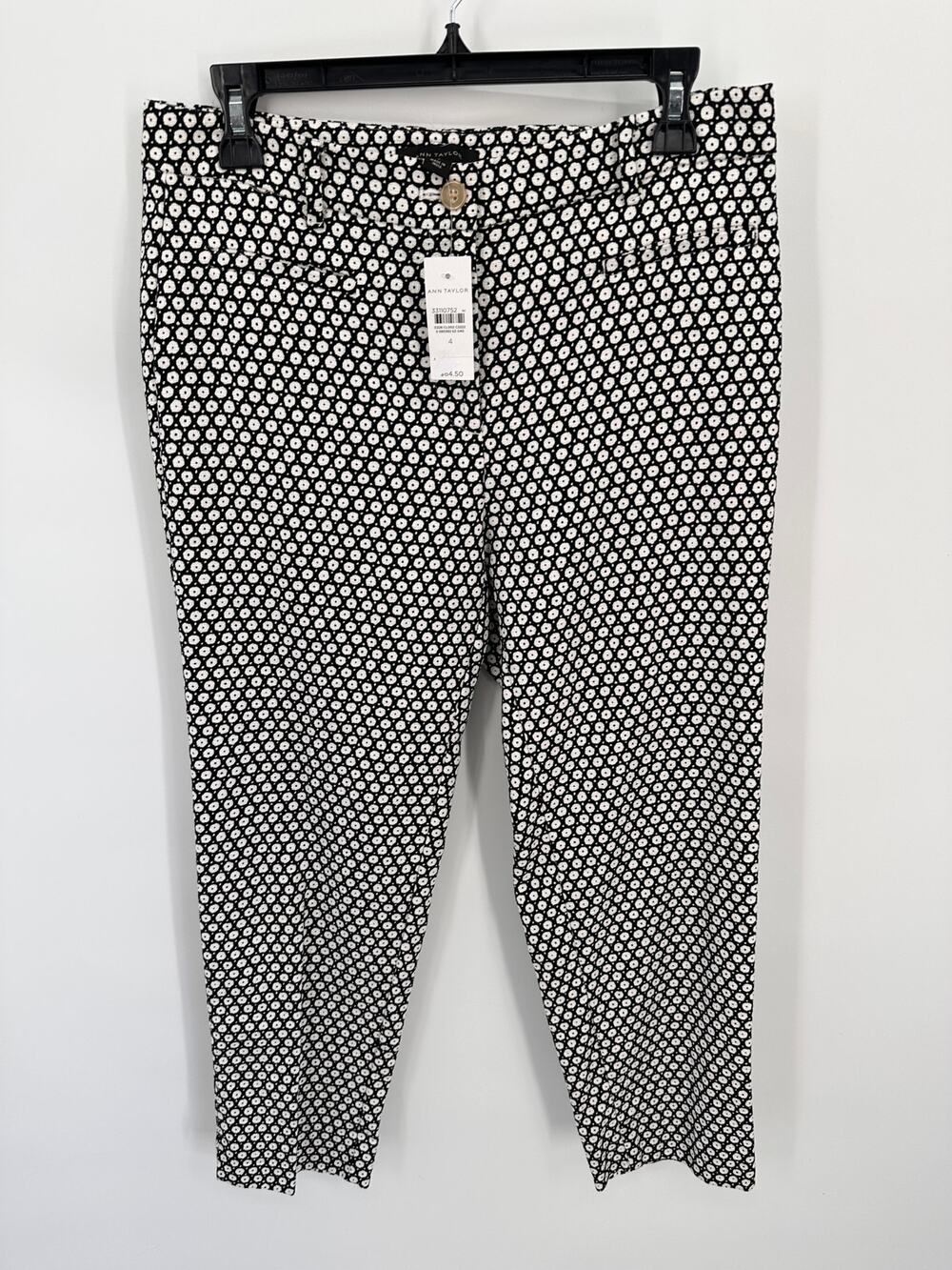 ANN TAYLOR NWT Straight Leg Ankle Black White Pattern Trouser Pants // 4